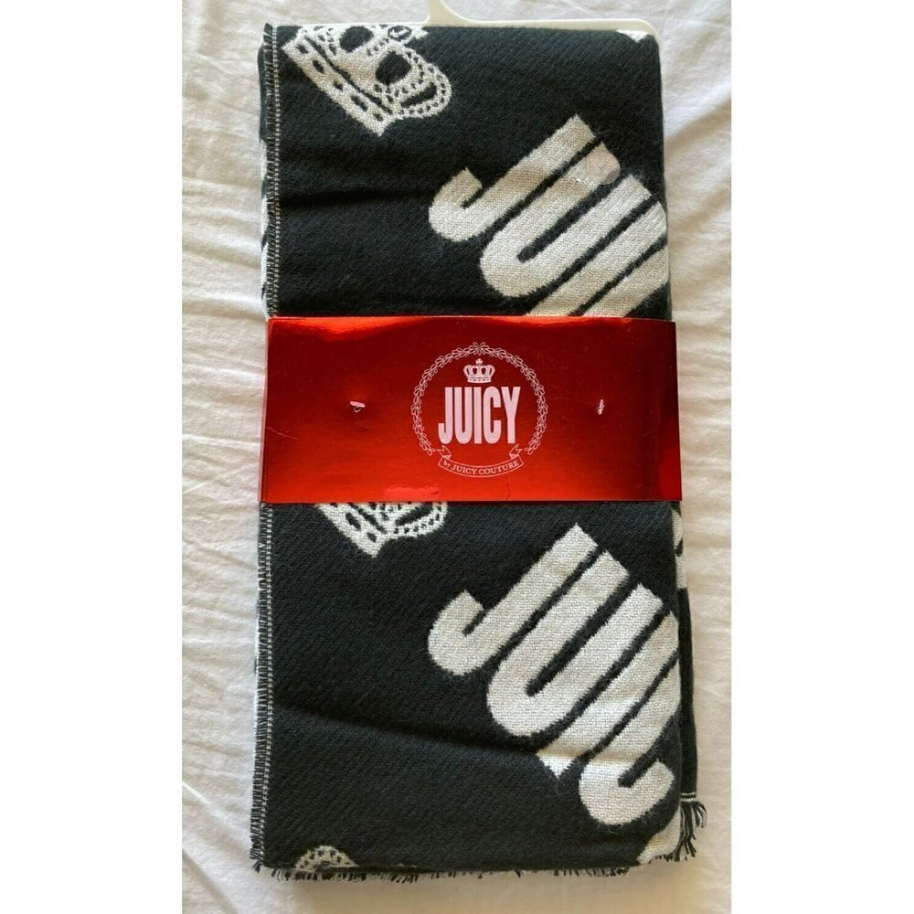 Juicy Couture NWT Black White Crown Juicy Spellout‎ 72” Knit Scarf - Picture 2 of 6